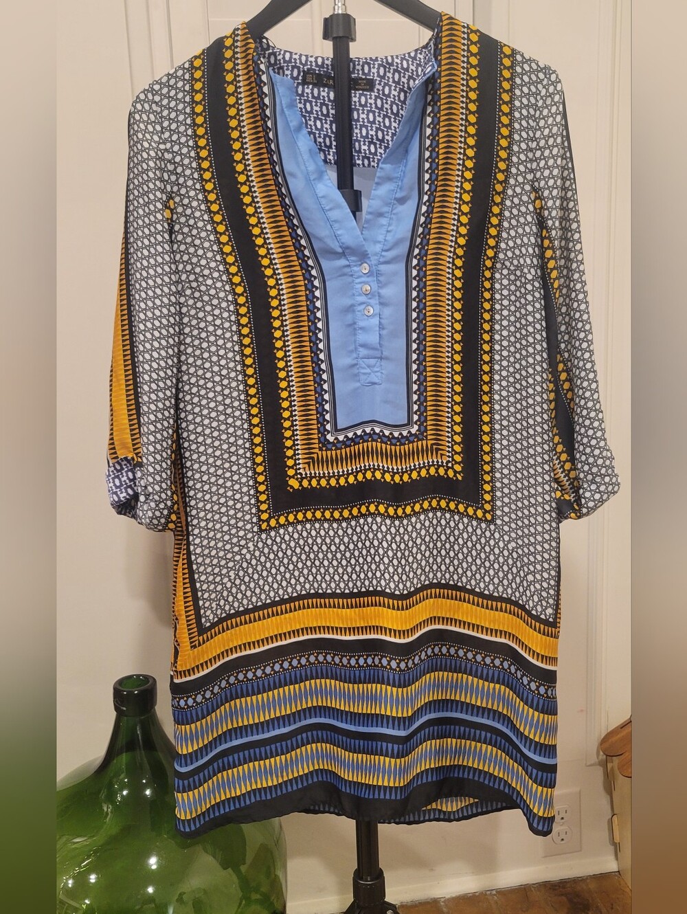 Boho Print Tunic Top - Blue and Yellow